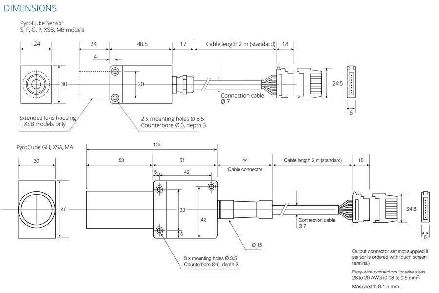 Cấu tạo cơ bản của cảm biến nhiệt độ kh&ocirc;ng tiếp x&uacute;c PCU-S3.0-5M-1V