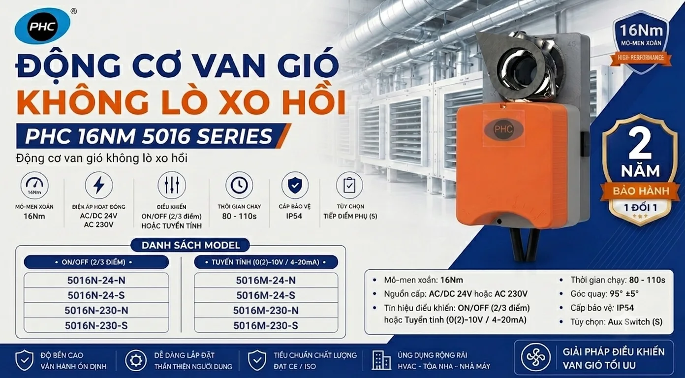 PHC CONTROLS & ĐỘNG CƠ VAN GI&Oacute; KH&Ocirc;NG L&Ograve; XO HỒI PHC 16NM 5016 SERIES