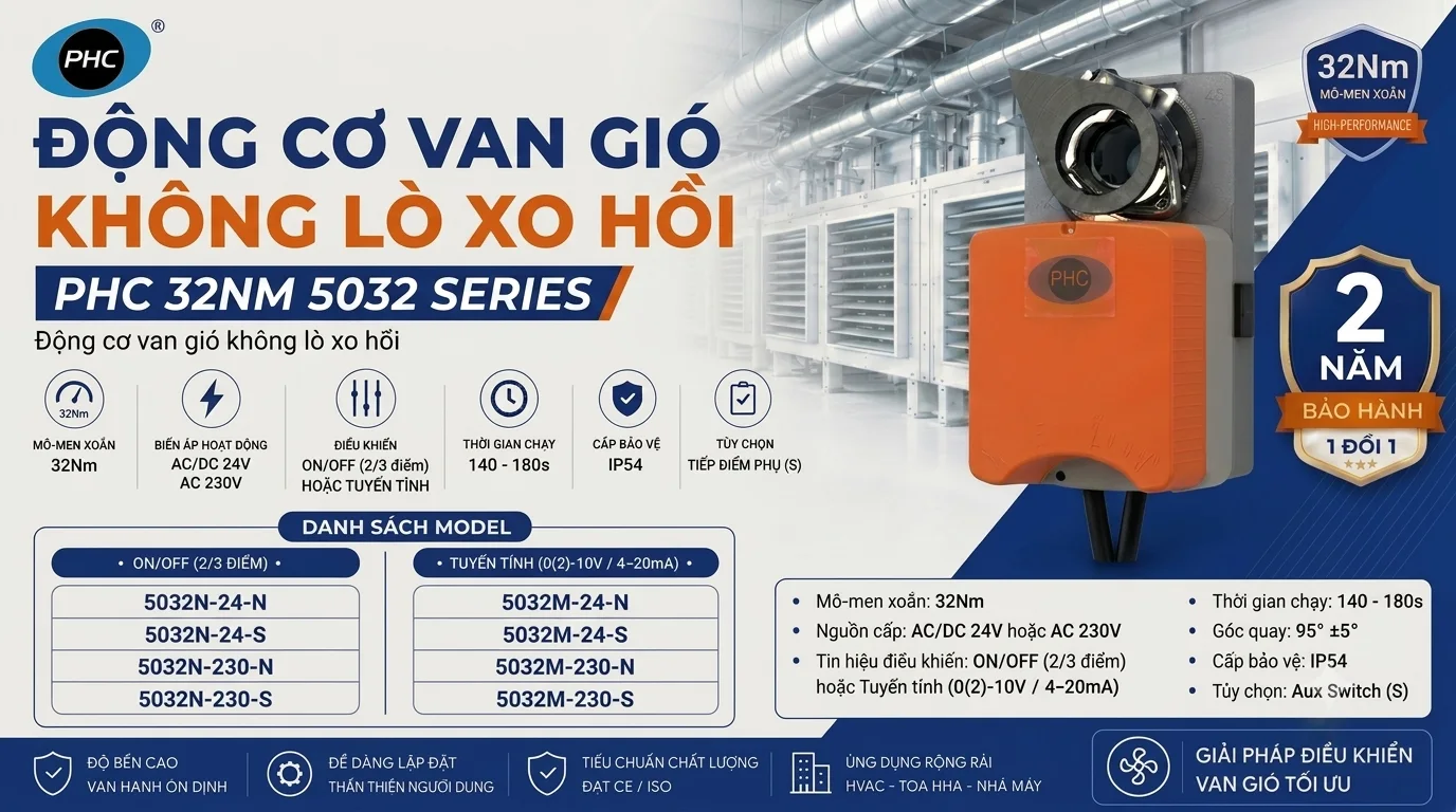 ĐỘNG CƠ VAN GI&Oacute; KH&Ocirc;NG L&Ograve; XO HỒI PHC 32NM 5032 SERIES