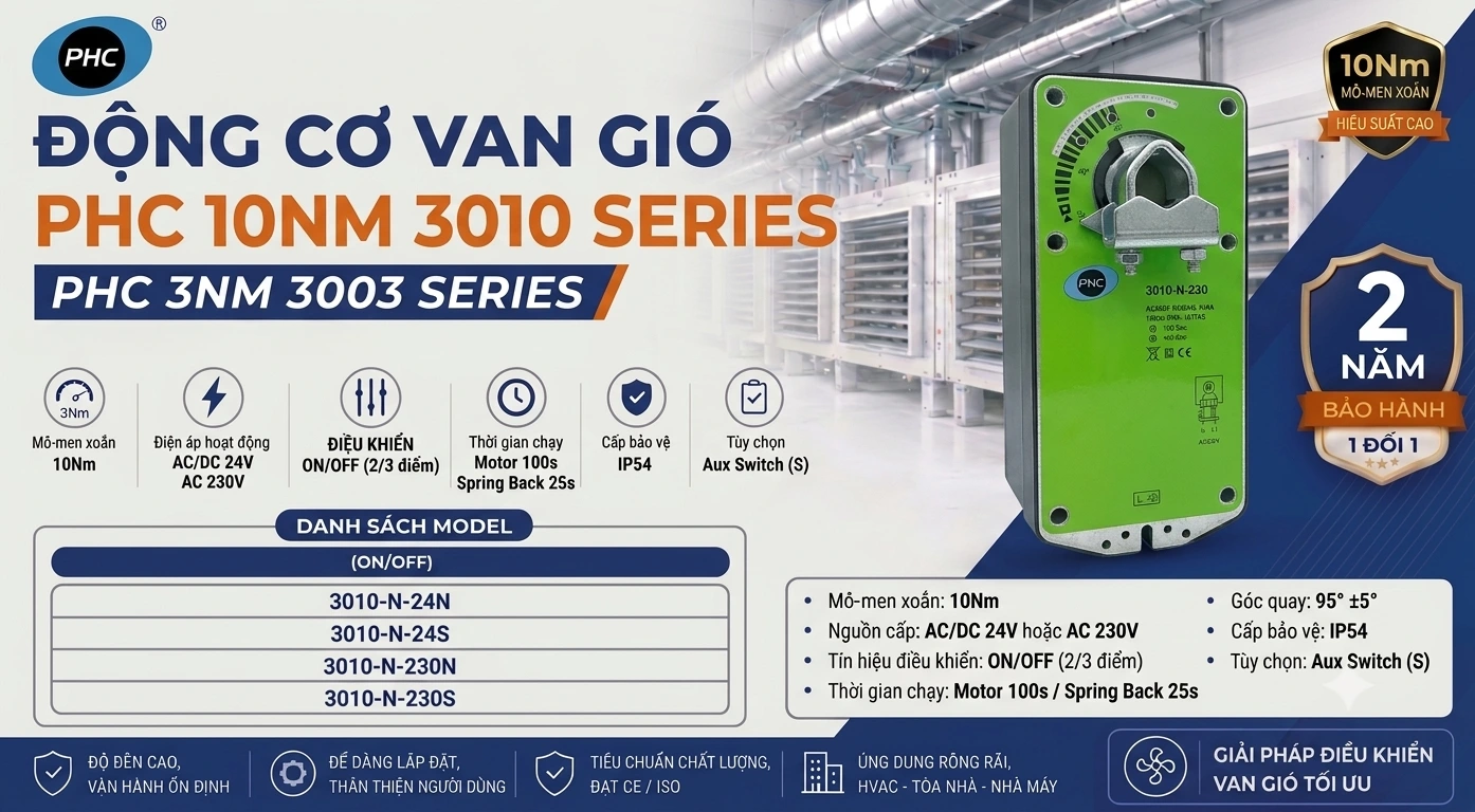 ĐỘNG CƠ VAN GIÓ LÒ XO HỒI PHC 10NM 3010 SERIES