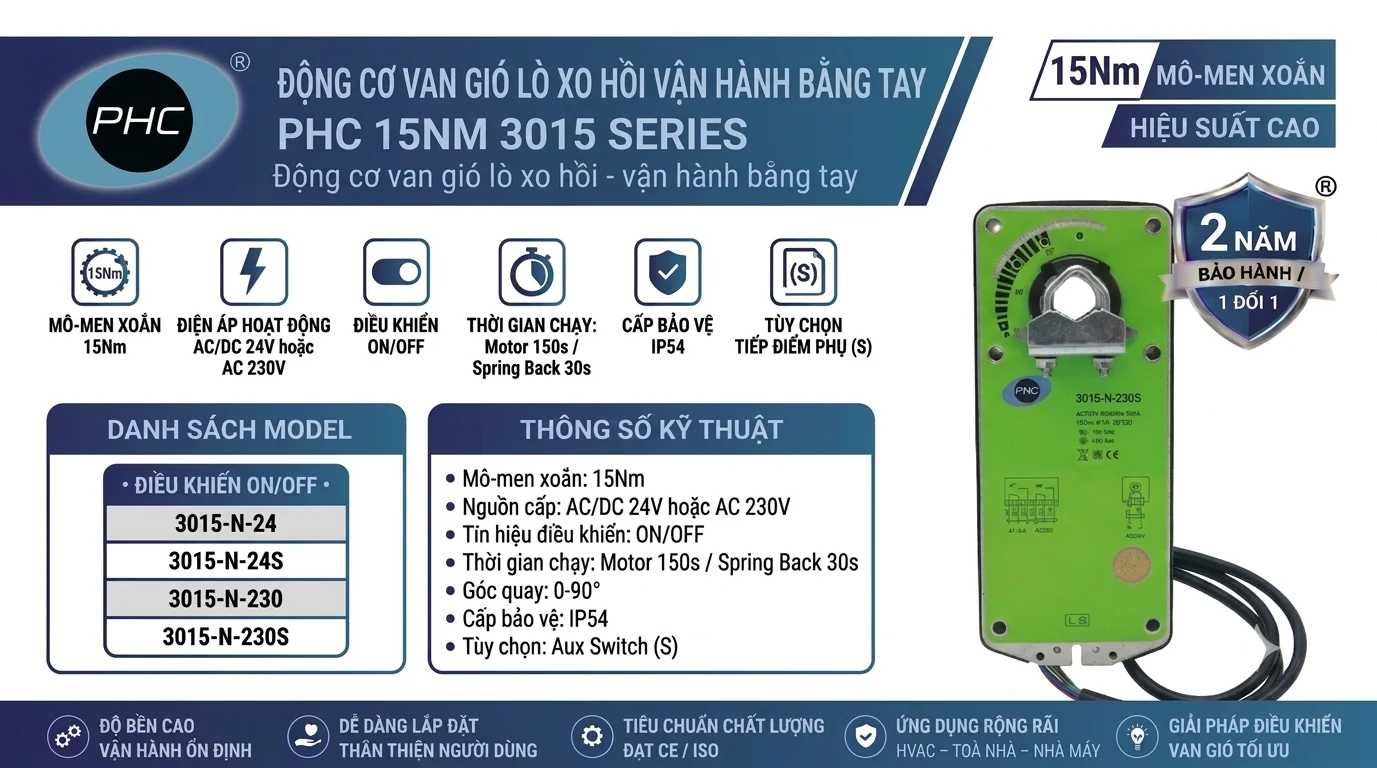 ĐỘNG CƠ VAN GI&Oacute; L&Ograve; XO HỒI VẬN H&Agrave;NH BẰNG TAY PHC 15NM 3115 SERIES