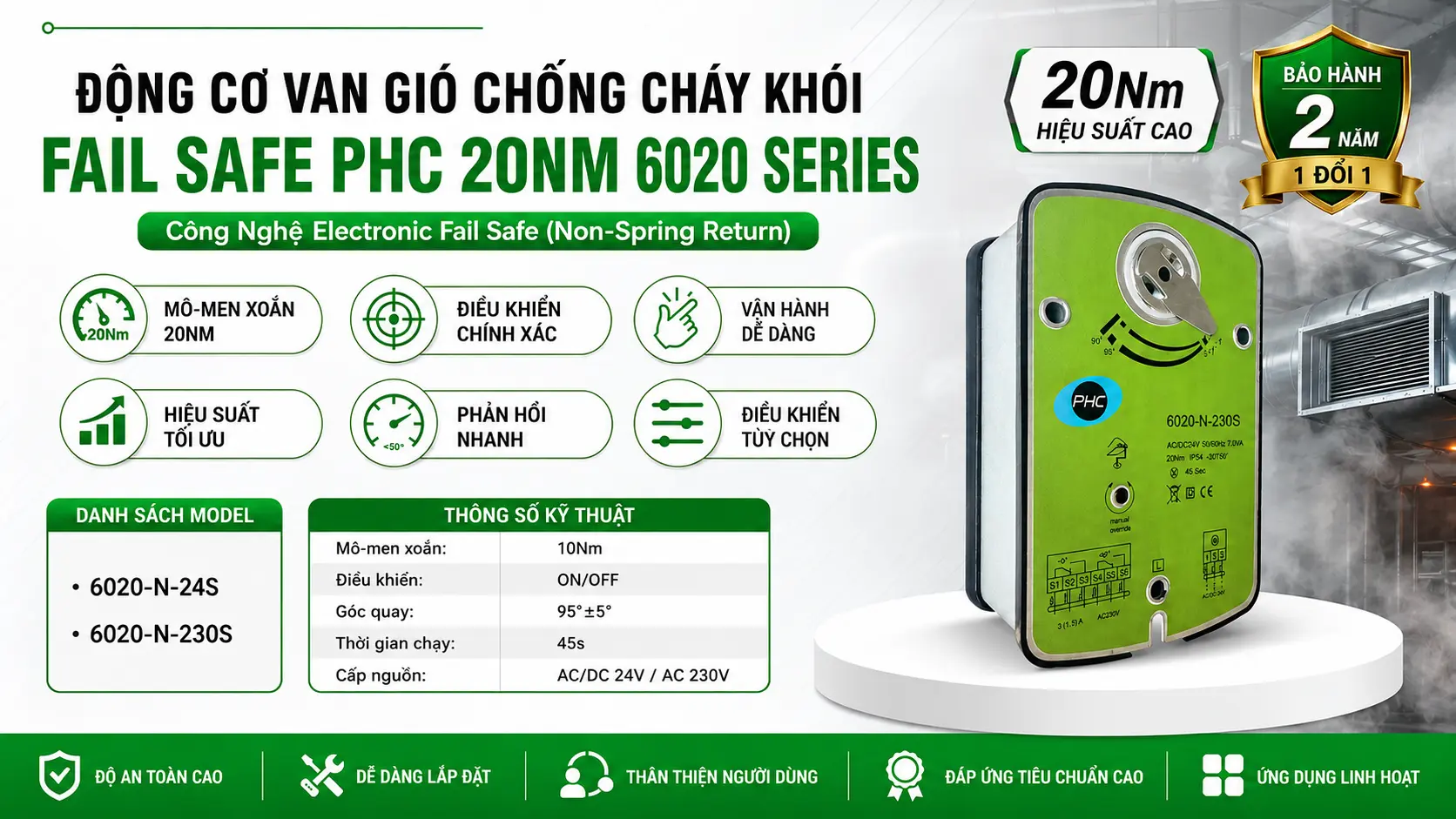 ĐỘNG CƠ VAN GIÓ CHỐNG CHÁY KHÓI FAIL SAFE PHC 20NM 6020 SERIES