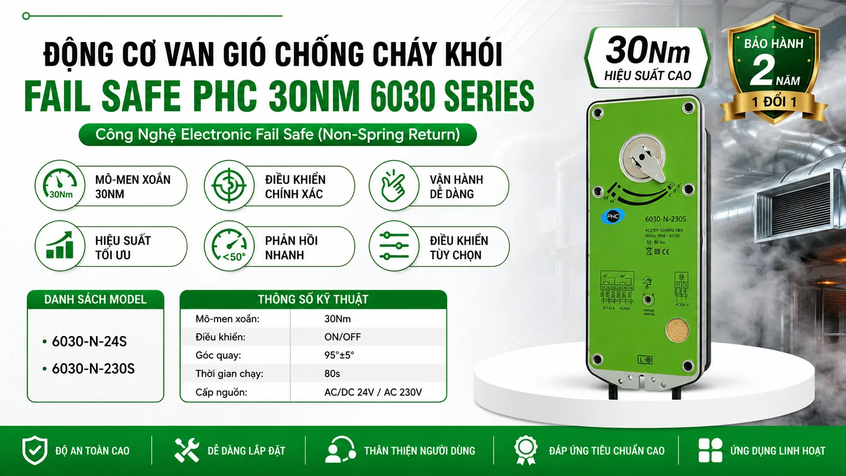 ĐỘNG CƠ VAN GIÓ CHỐNG CHÁY KHÓI FAIL SAFE PHC 30NM 6030 SERIES