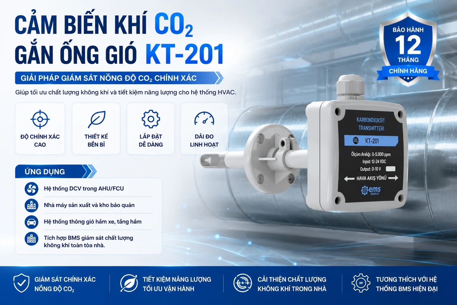 CẢM BIẾN KHÍ CO2 GẮN ỐNG GIÓ KT-201