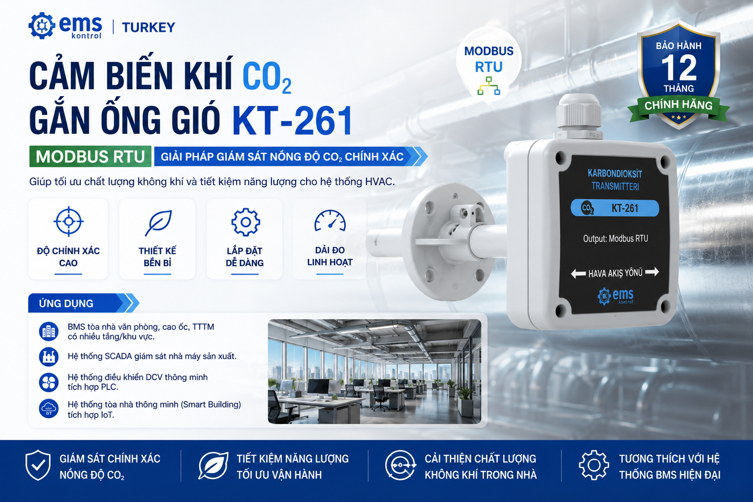 CẢM BIẾN KHÍ CO2 GẮN ỐNG GIÓ KT-261