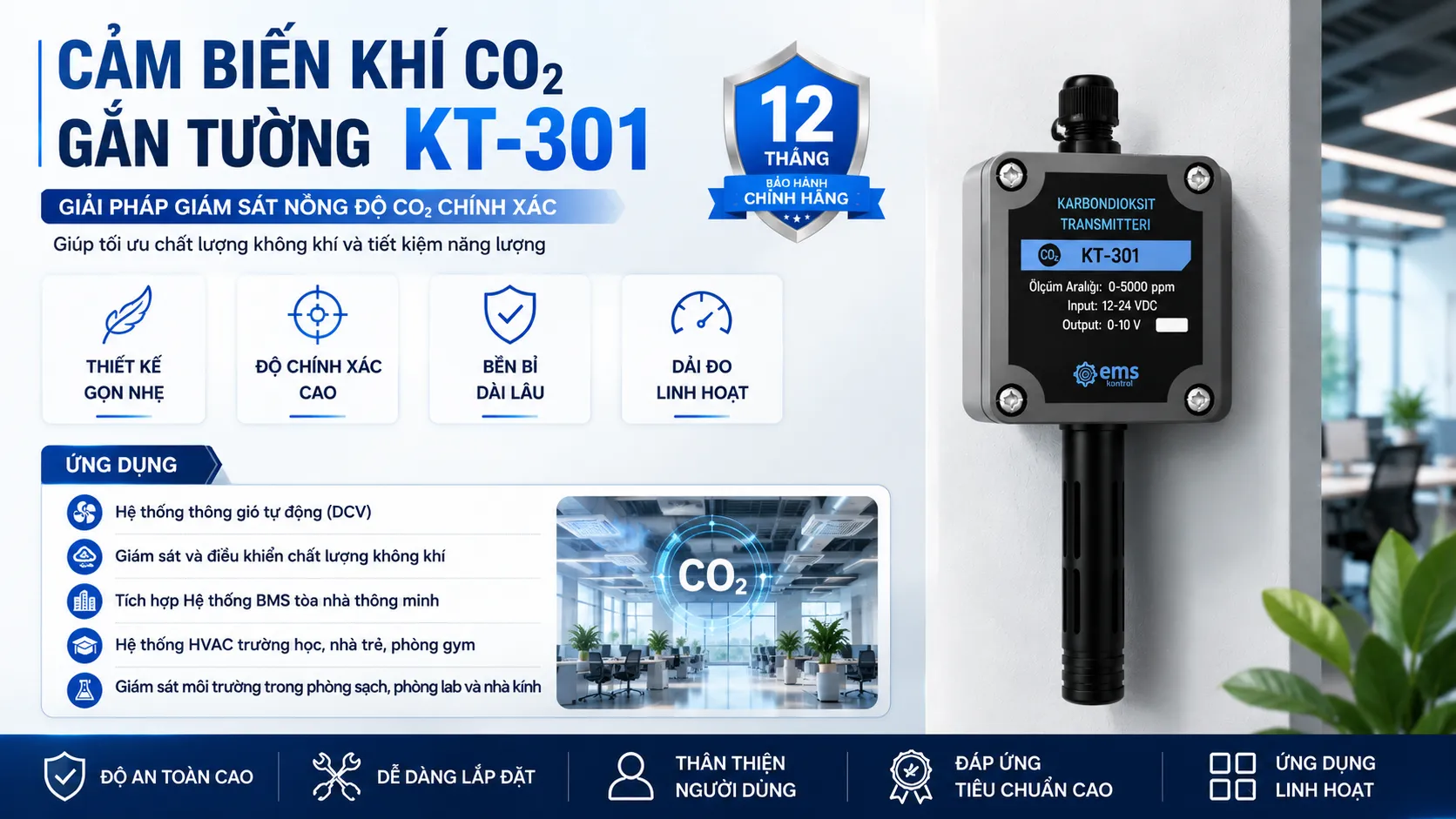 CẢM BIẾN KHÍ CO2 GẮN TƯỜNG KT-301