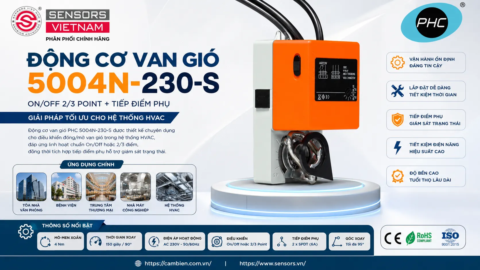 ĐỘNG CƠ VAN GIÓ PHC 4NM 5004N-230-S CÓ TIẾP ĐIỂM PHỤ