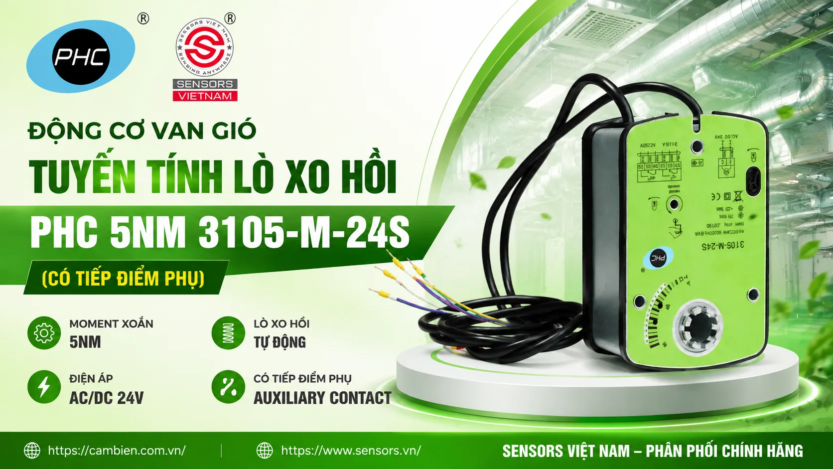 ĐỘNG CƠ VAN GIÓ TUYẾN TÍNH LÒ XO HỒI PHC 5NM 3105-M-24S