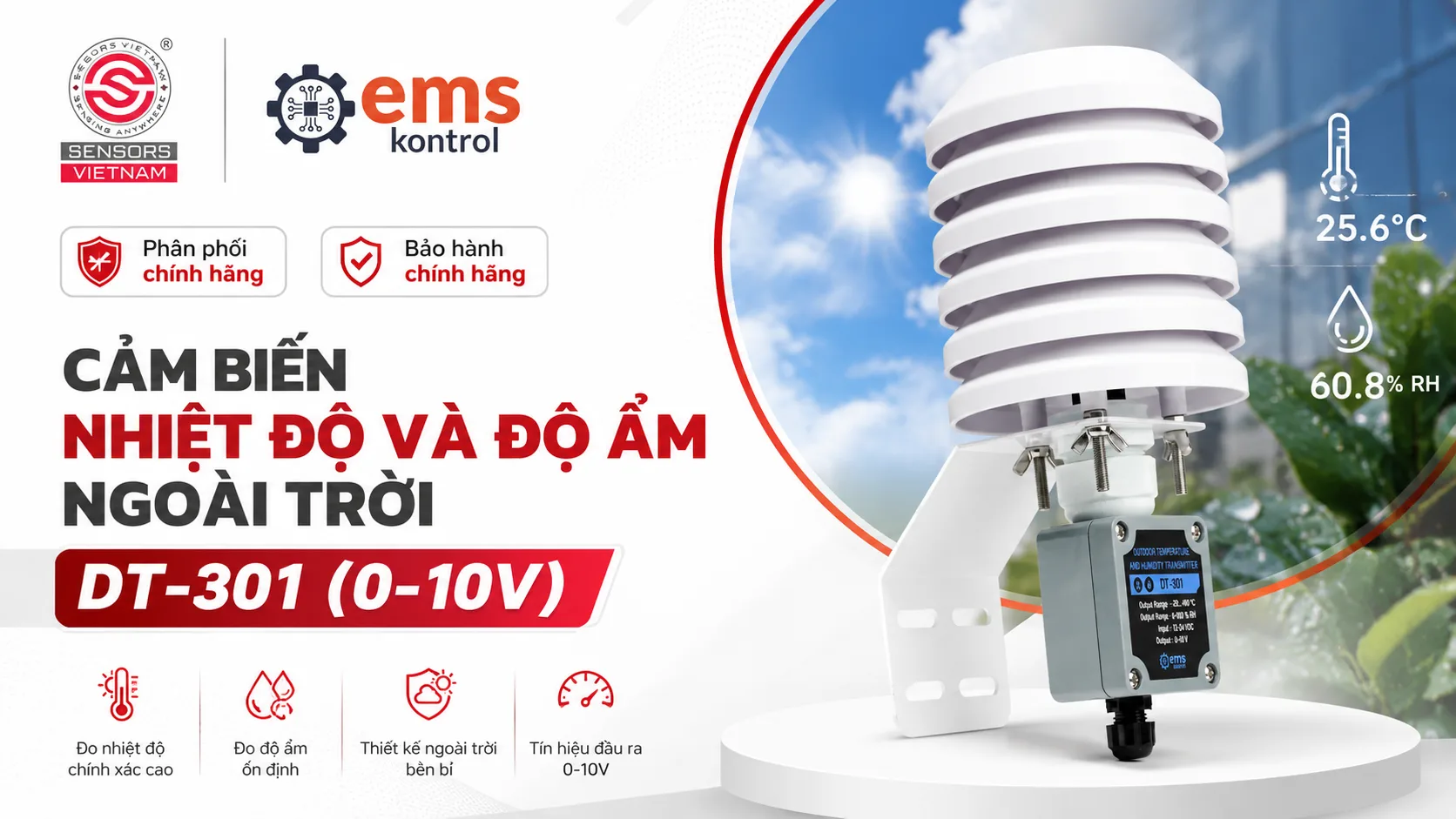 CẢM BIẾN NHIỆT ĐỘ V&Agrave; ĐỘ ẨM NGO&Agrave;I TRỜI DT-301
