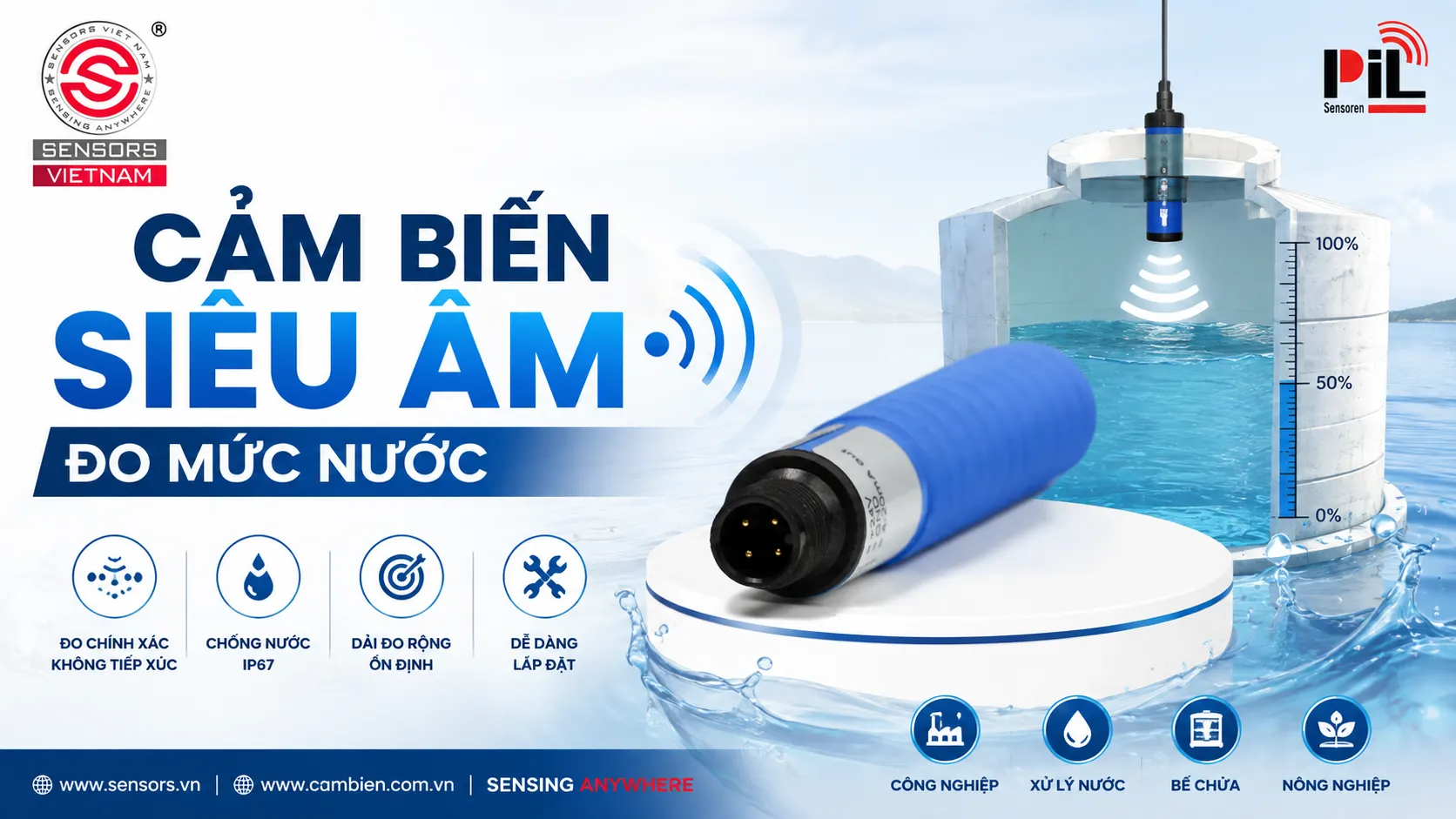 CẢM BIẾN SI&Ecirc;U &Acirc;M ĐO MỨC NƯỚC KH&Ocirc;NG TIẾP X&Uacute;C