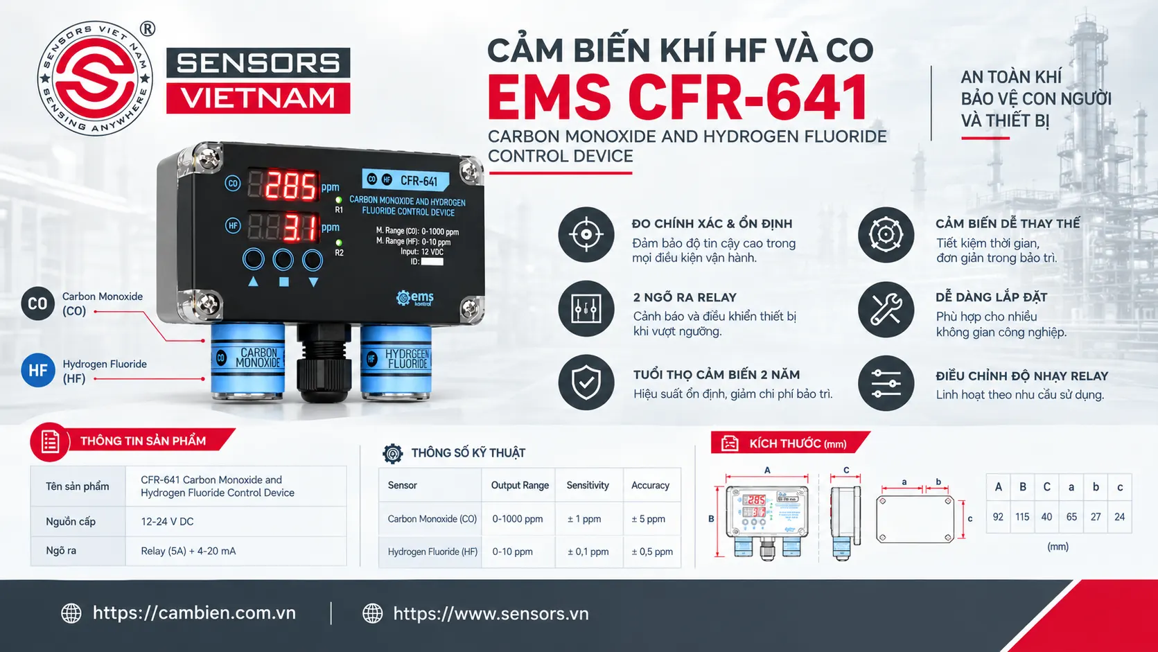 CẢM BIẾN KH&Iacute; HF V&Agrave; CO EMS CFR-641