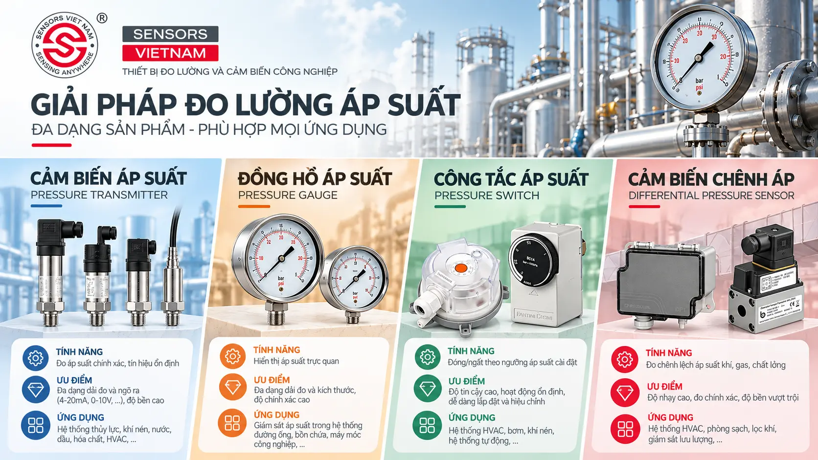 MUA CẢM BIẾN &Aacute;P SUẤT V&Agrave; C&Ocirc;NG TẮC &Aacute;P SUẤT CH&Iacute;NH H&Atilde;NG TẠI SENSORS VIỆT NAM