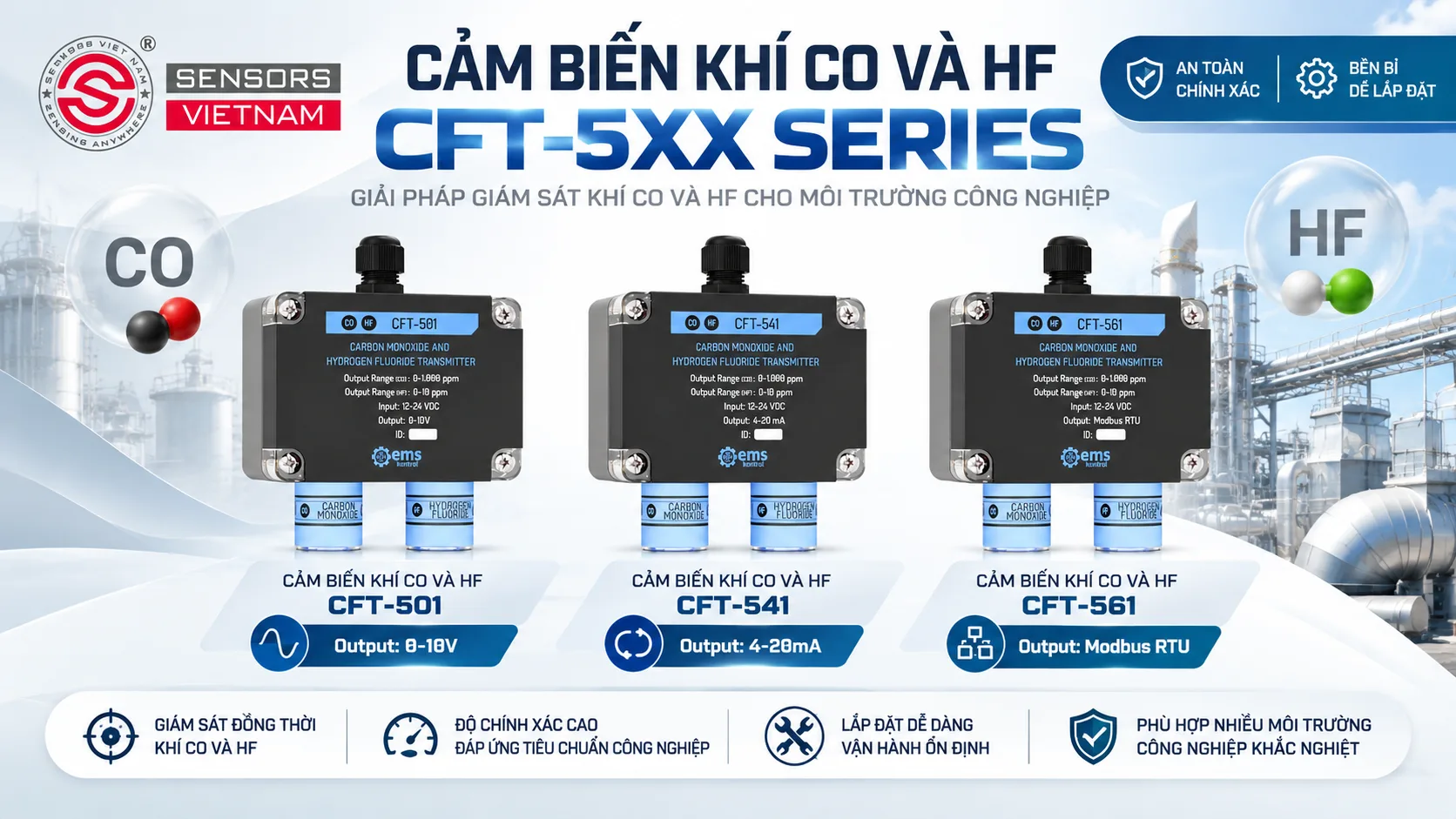 CẢM BIẾN KH&Iacute; CO V&Agrave; HF CFT-5XX SERIES